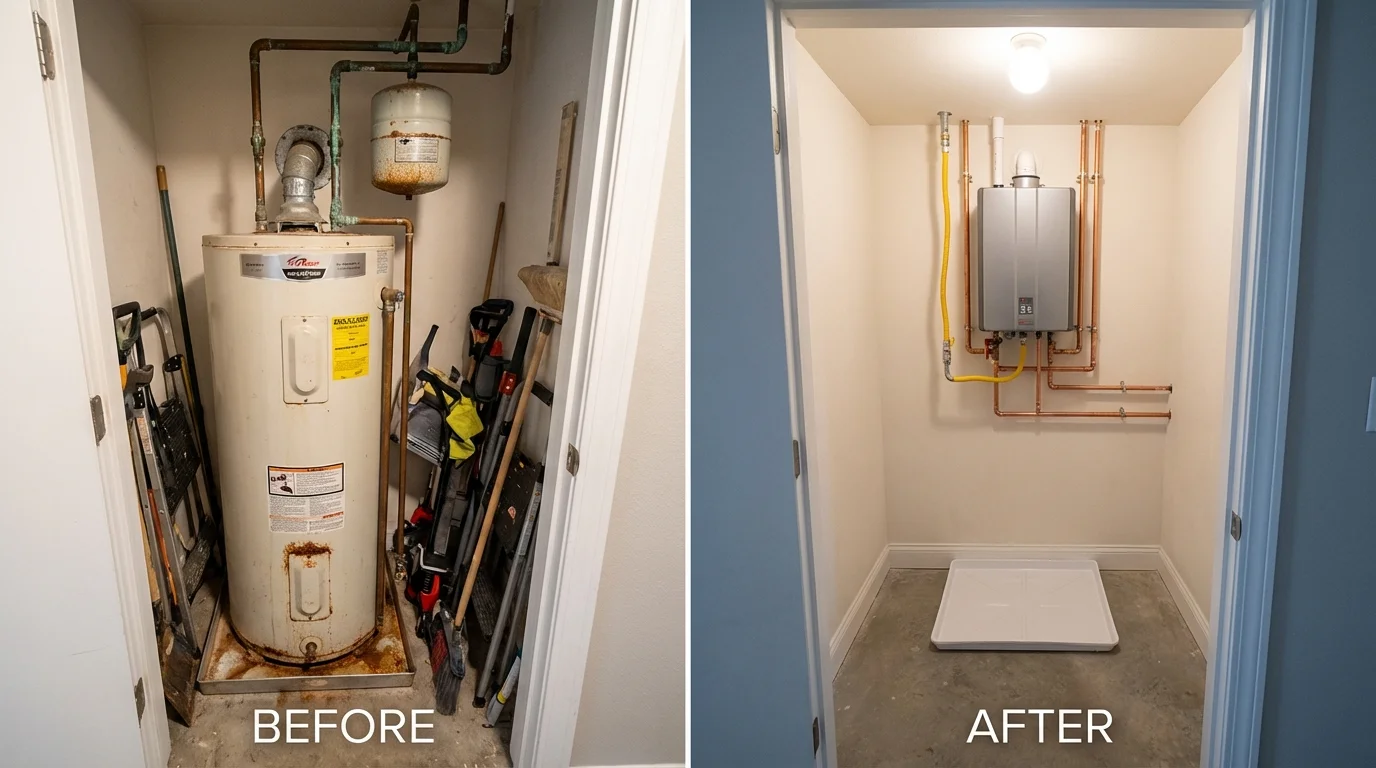 Tank water heater versus wall-mounted tankless unit comparison for Gordon, NE homeowners
