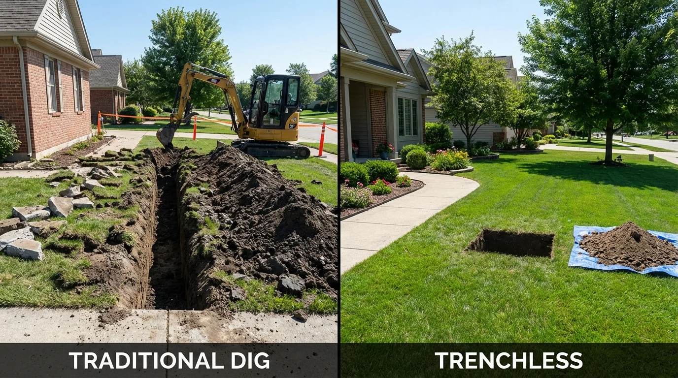 Trenchless sewer repair with minimal yard damage versus traditional excavation in Gordon, NE